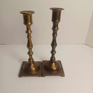 Vintage MCM Brass Candlestick Holders Set of 2 Square Base Candle Holders
